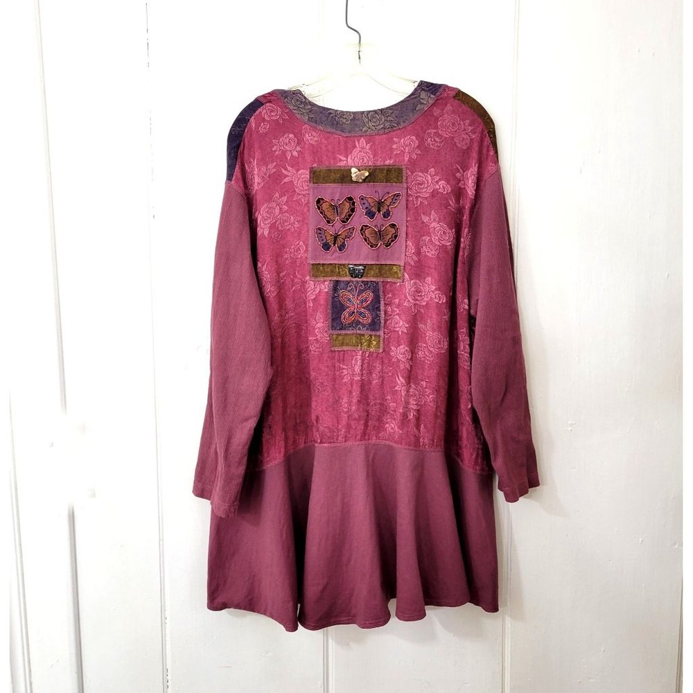 Art to Wear Beaded Butterfly Patchwork Lagen Look Button Front Top - Picture 7 of 7